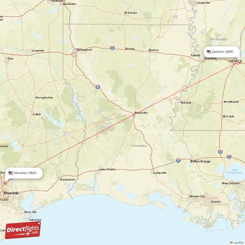 Houston - Jackson direct flight map