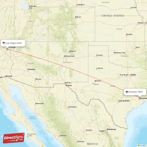 Houston - Las Vegas direct flight map