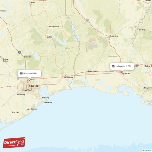 Houston - Lafayette direct flight map