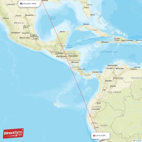 Houston - Lima direct flight map