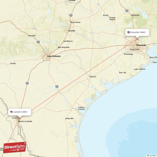 Houston - Laredo direct flight map