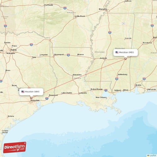 Houston - Meridian direct flight map