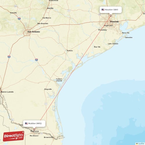 Houston - McAllen direct flight map