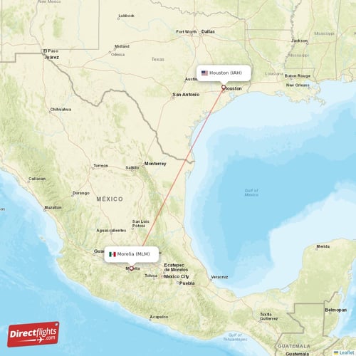 Houston - Morelia direct flight map