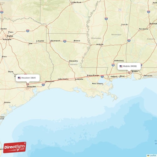 Houston - Mobile direct flight map