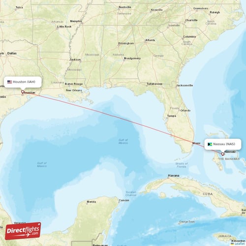 Houston - Nassau direct flight map