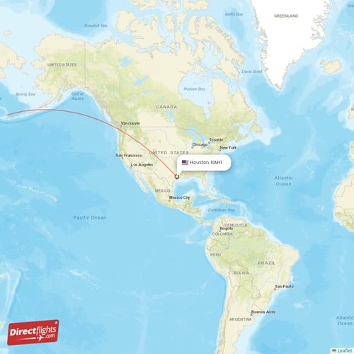 Houston - Tokyo direct flight map
