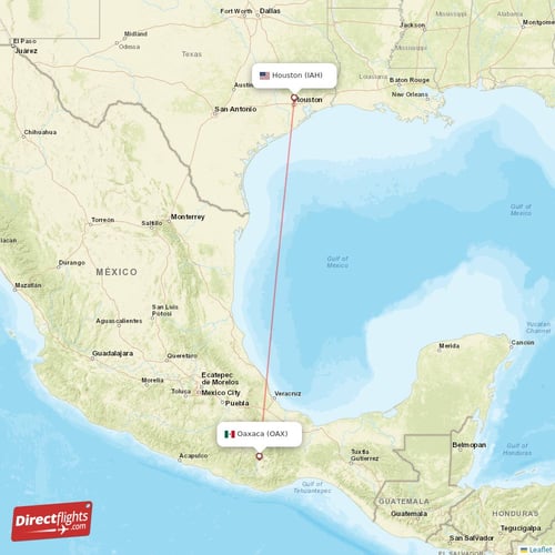 Houston - Oaxaca direct flight map