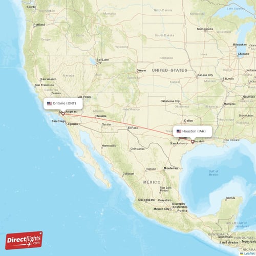 Houston - Ontario direct flight map