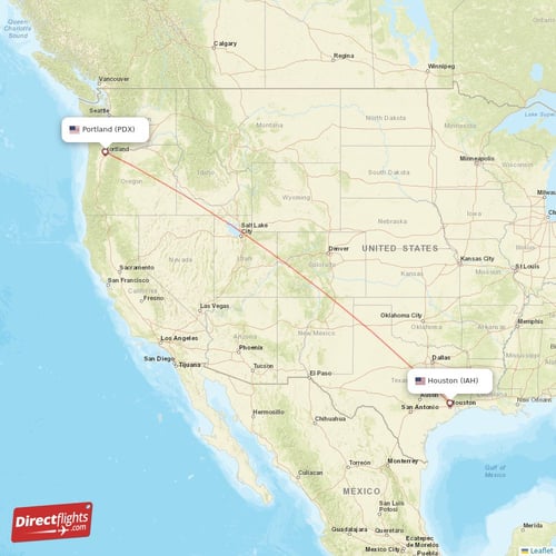 Houston - Portland direct flight map