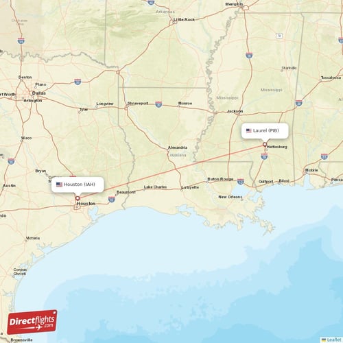 Houston - Laurel direct flight map