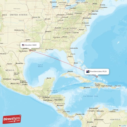 Houston - Providenciales direct flight map
