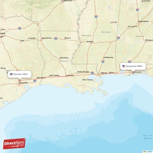 Houston - Pensacola direct flight map