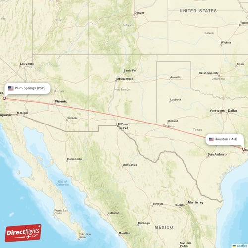 Houston - Palm Springs direct flight map