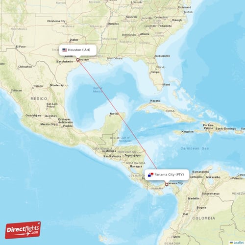 Houston - Panama City direct flight map