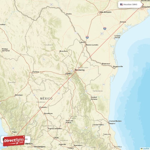 Houston - Puerto Vallarta direct flight map