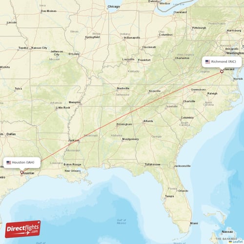 Houston - Richmond direct flight map
