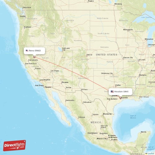 Houston - Reno direct flight map