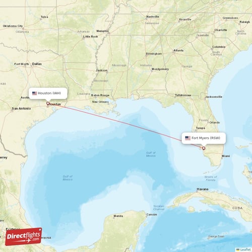 Houston - Fort Myers direct flight map