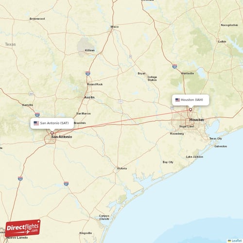 Houston - San Antonio direct flight map