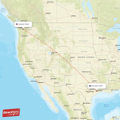 Houston - Seattle direct flight map