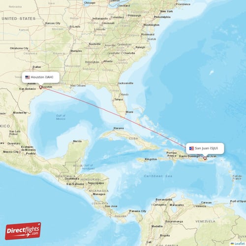 Houston - San Juan direct flight map