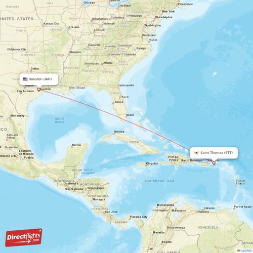 Houston - Saint Thomas direct flight map