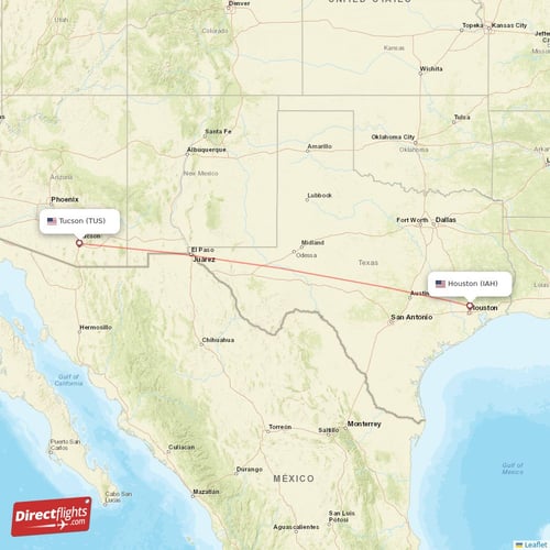 Houston - Tucson direct flight map