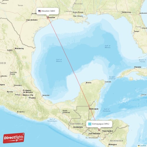 Houston - Comayagua direct flight map