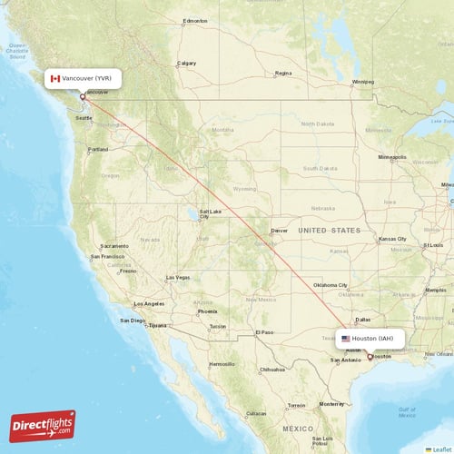 Houston - Vancouver direct flight map