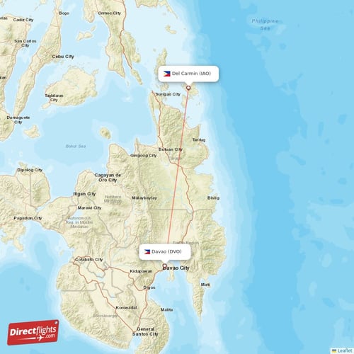 Del Carmin - Davao direct flight map