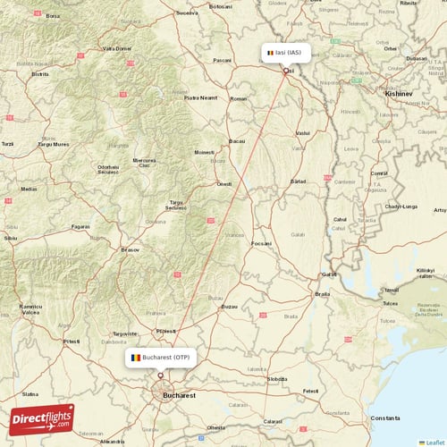 Iasi - Bucharest direct flight map