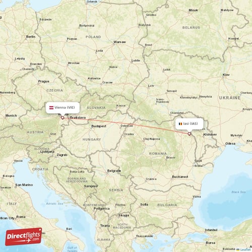 Iasi - Vienna direct flight map