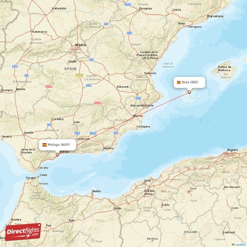 Ibiza - Malaga direct flight map