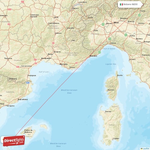 Ibiza - Bolzano direct flight map