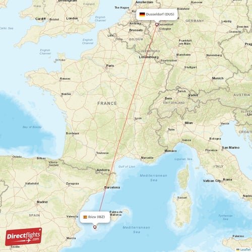 Ibiza - Dusseldorf direct flight map