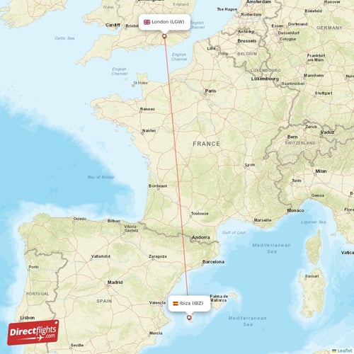 Ibiza - London direct flight map