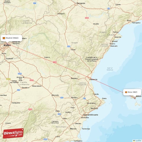 Ibiza - Madrid direct flight map
