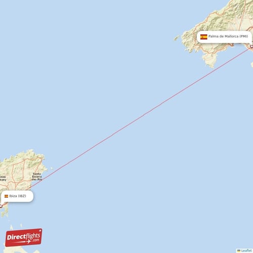 Ibiza - Palma de Mallorca direct flight map