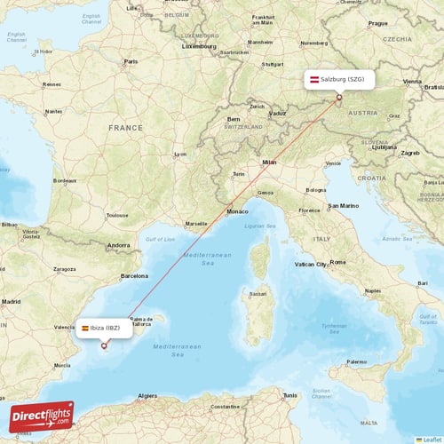 Ibiza - Salzburg direct flight map