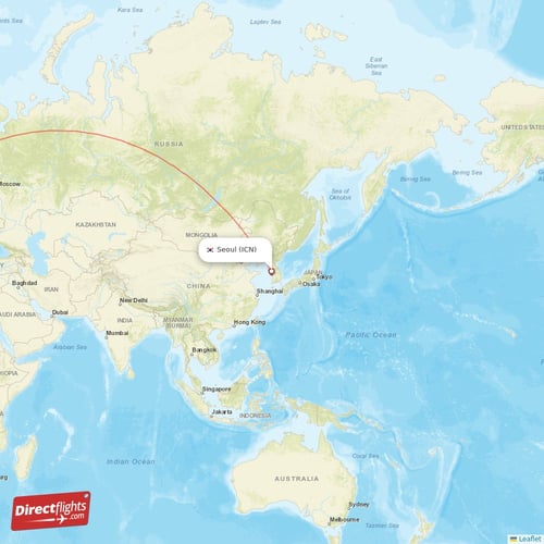 Seoul - Amsterdam direct flight map