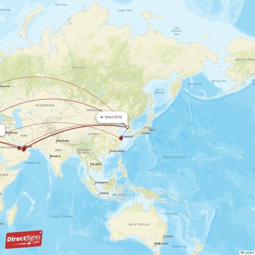 Seoul - Cairo direct flight map