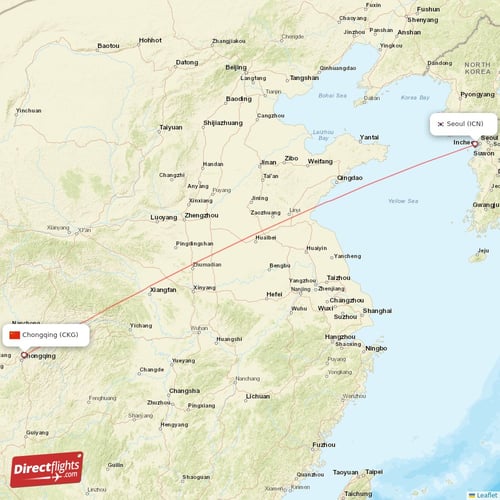 Seoul - Chongqing direct flight map