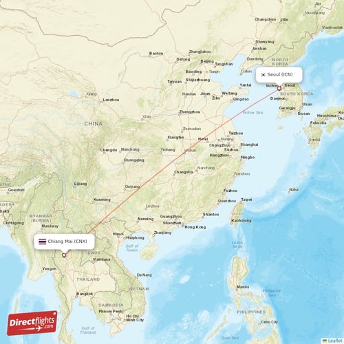 Seoul - Chiang Mai direct flight map