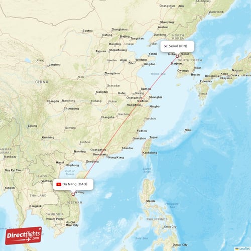 Seoul - Da Nang direct flight map