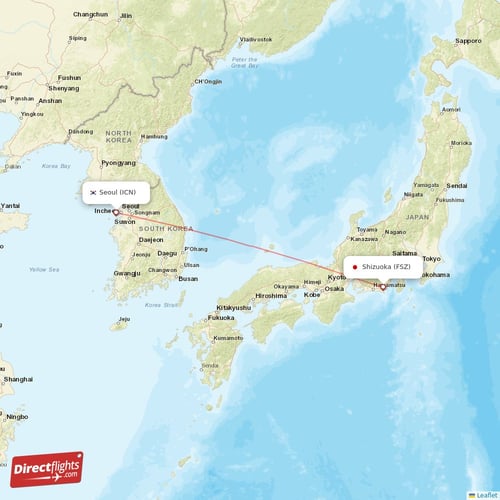Seoul - Shizuoka direct flight map