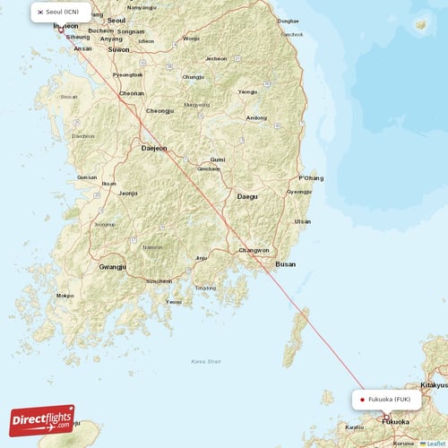 Seoul - Fukuoka direct flight map