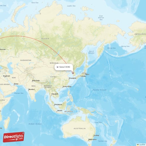 Seoul - Helsinki direct flight map