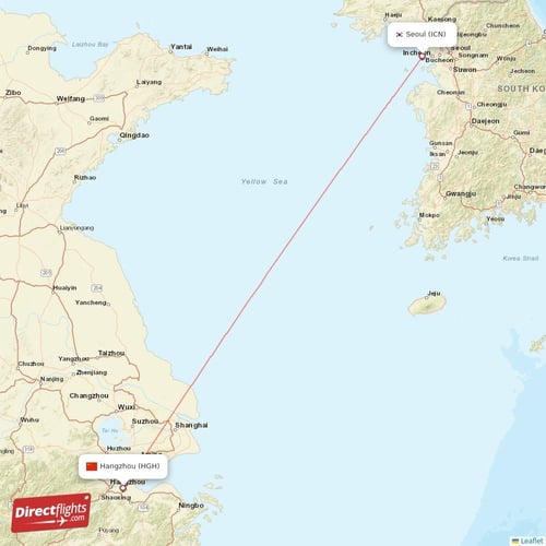 Seoul - Hangzhou direct flight map