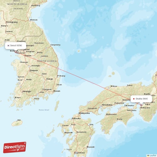 Seoul - Osaka direct flight map